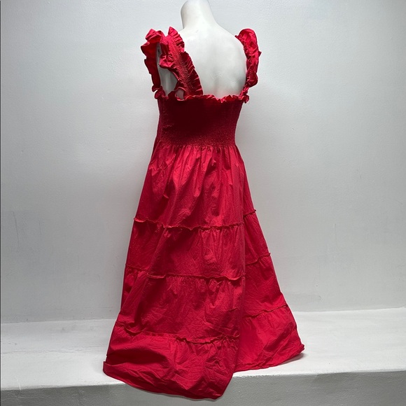 Hill House Nap Midi Long Dress Sleeveless Tiered Ruffle Cotton Stretch Red Large - Picture 4 of 7
